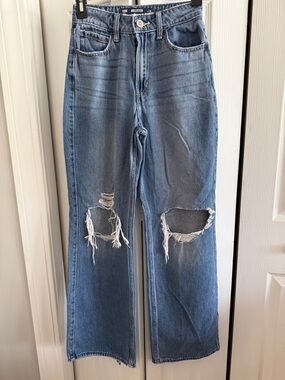 Hollister Women's Blue Distressed Ultra High Rise Baggy Jeans 000/R
